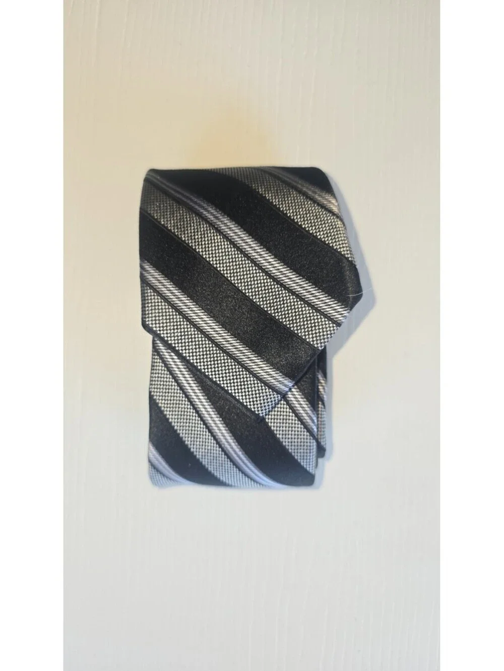 XMI Platinum Black Silver Striped 100% Silk Roffe Men's Necktie